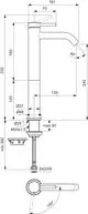 Ein Diagramm einer Ideal Standard Ceraline Nuovo Armatur mit verschiedenen Maßen, Installationsdetails und einem Auslauf mit 40° Neigung.